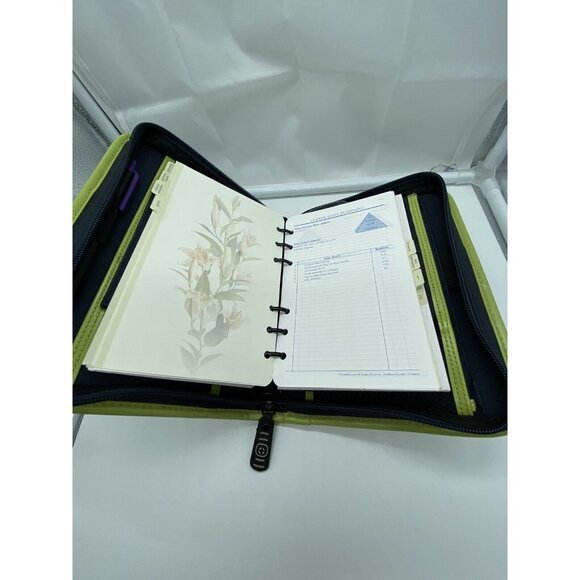 Navy Blue Green Canvas Franklin Covey Compact Size 6 Ring Planner Organizer - Picture 7 of 12